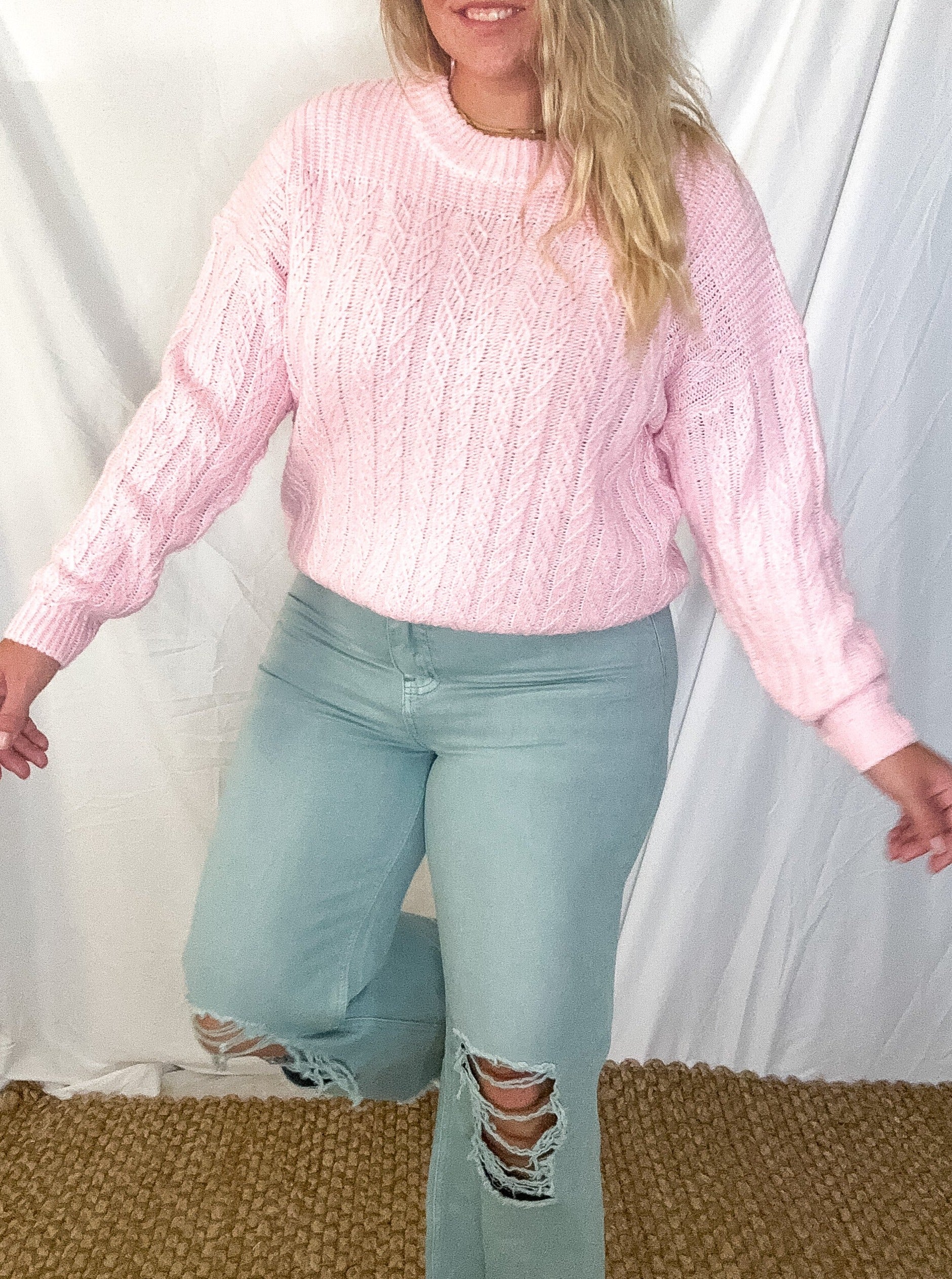 Blushing knit sweater, pink
