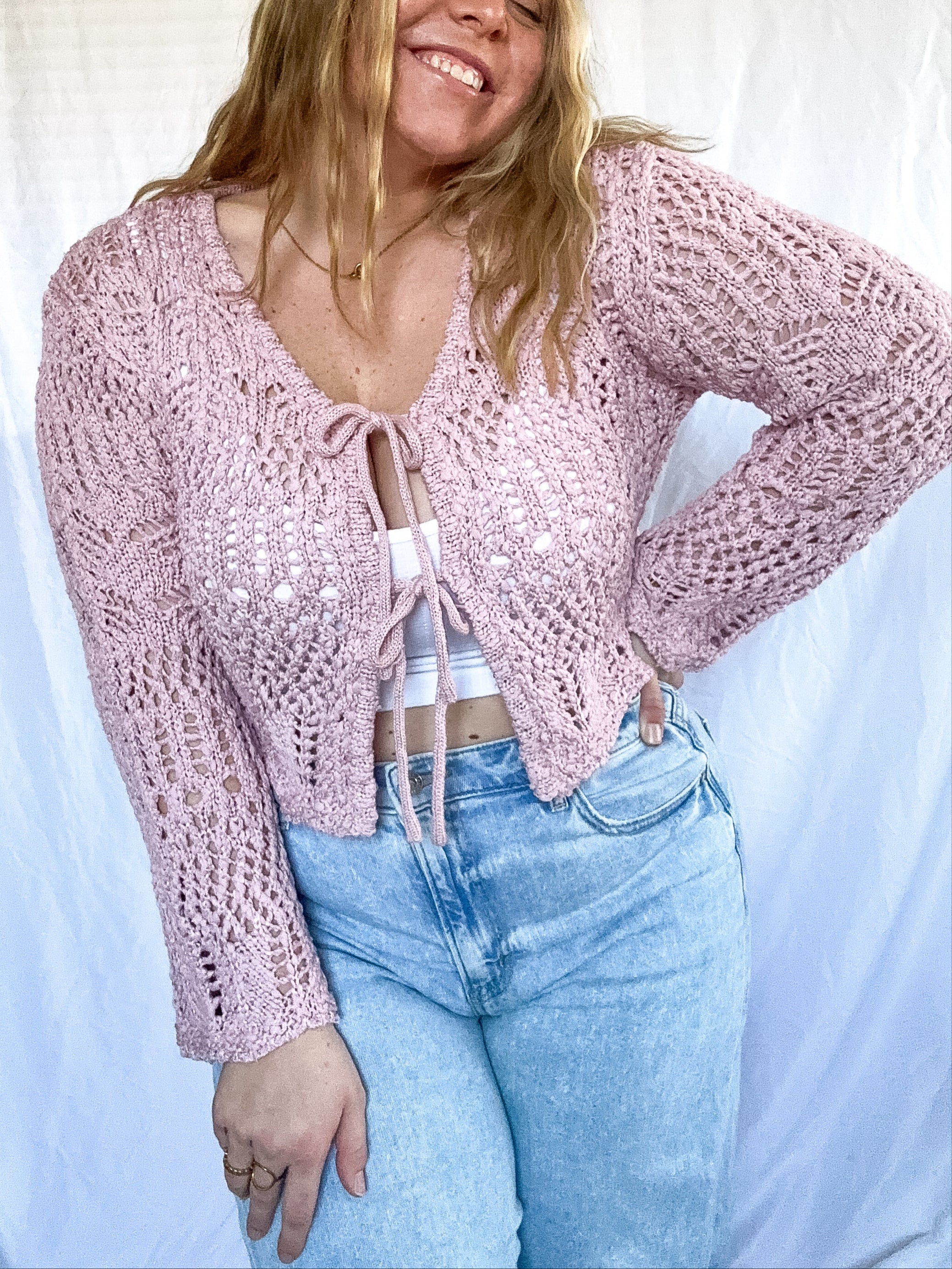 pink crochet cropped cardigan pattern