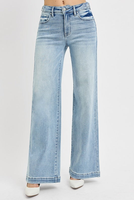 Tummy Control High Rise Wide Leg Jeans, Light Wash