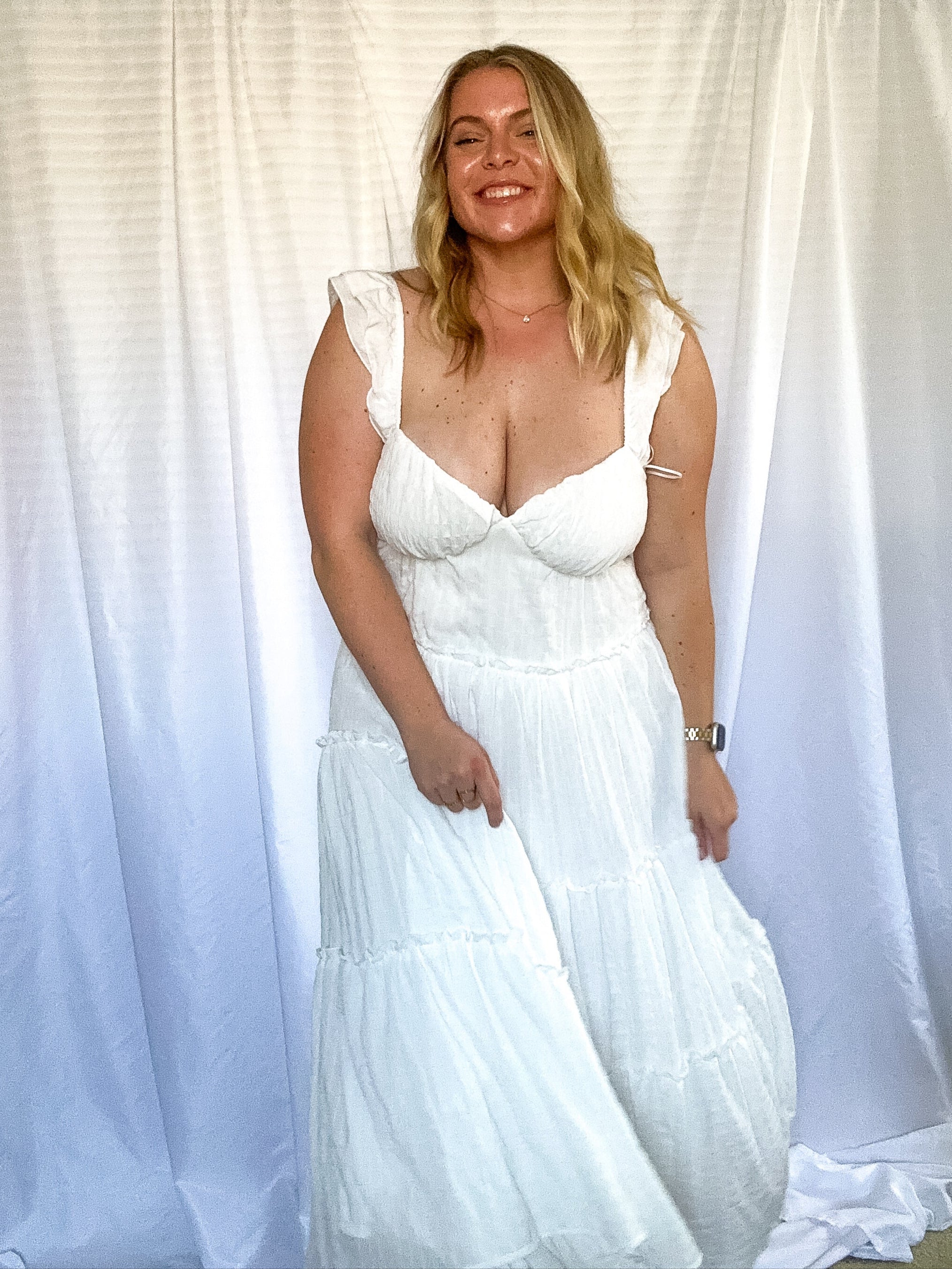 Faye Tiered Maxi Dress, white