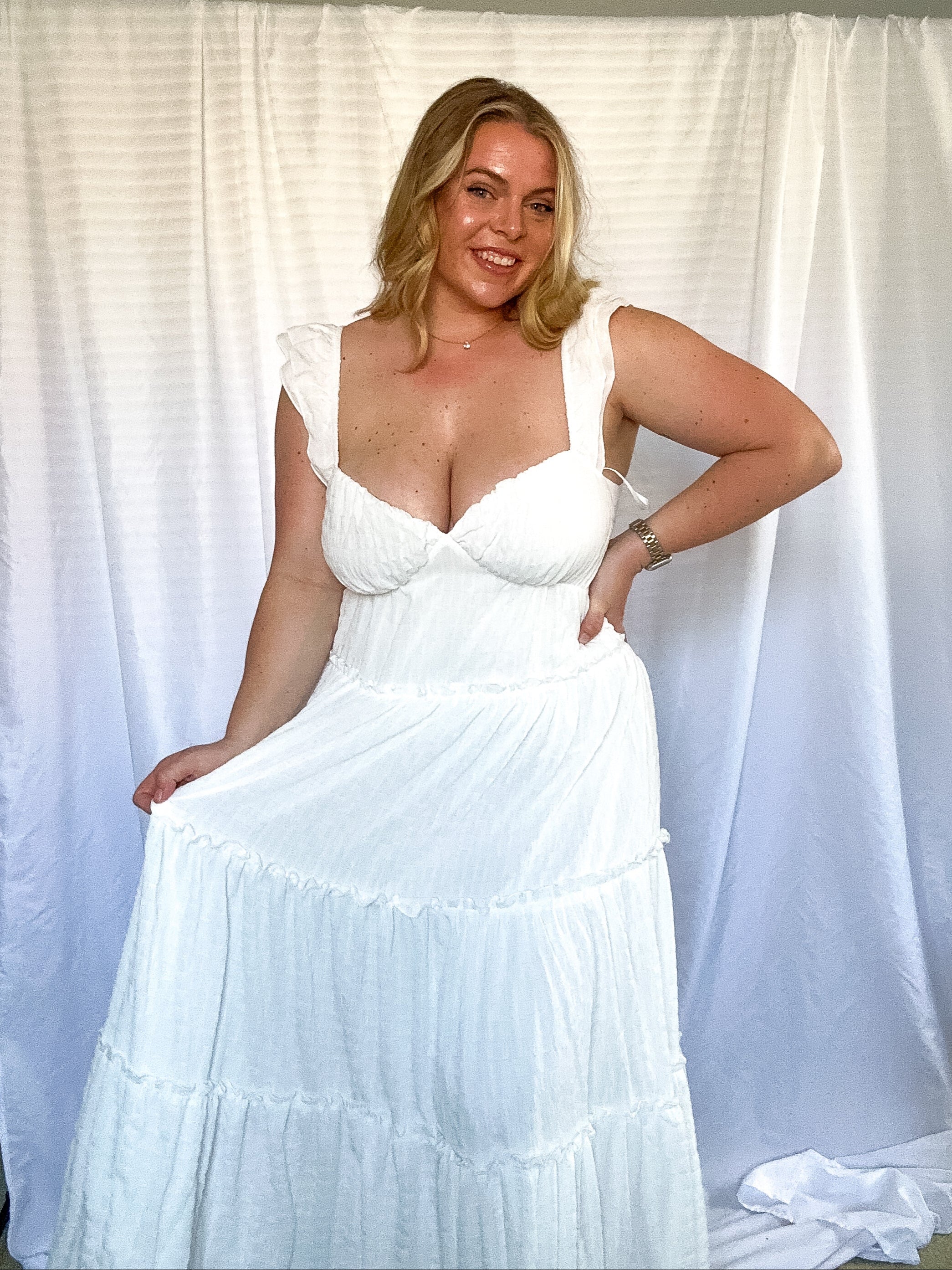 Faye Tiered Maxi Dress, white