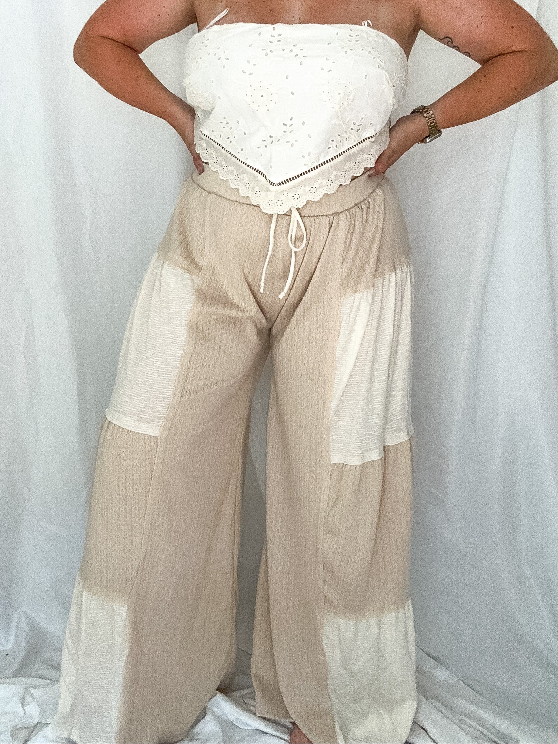 Sun Chaser color-block wide leg pants, oatmeal – Wavy Boutique