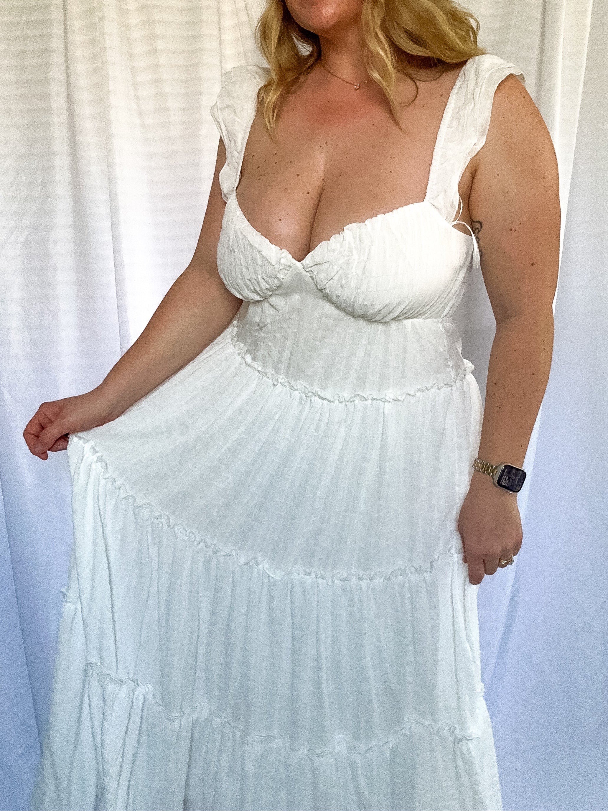 Faye Tiered Maxi Dress, white