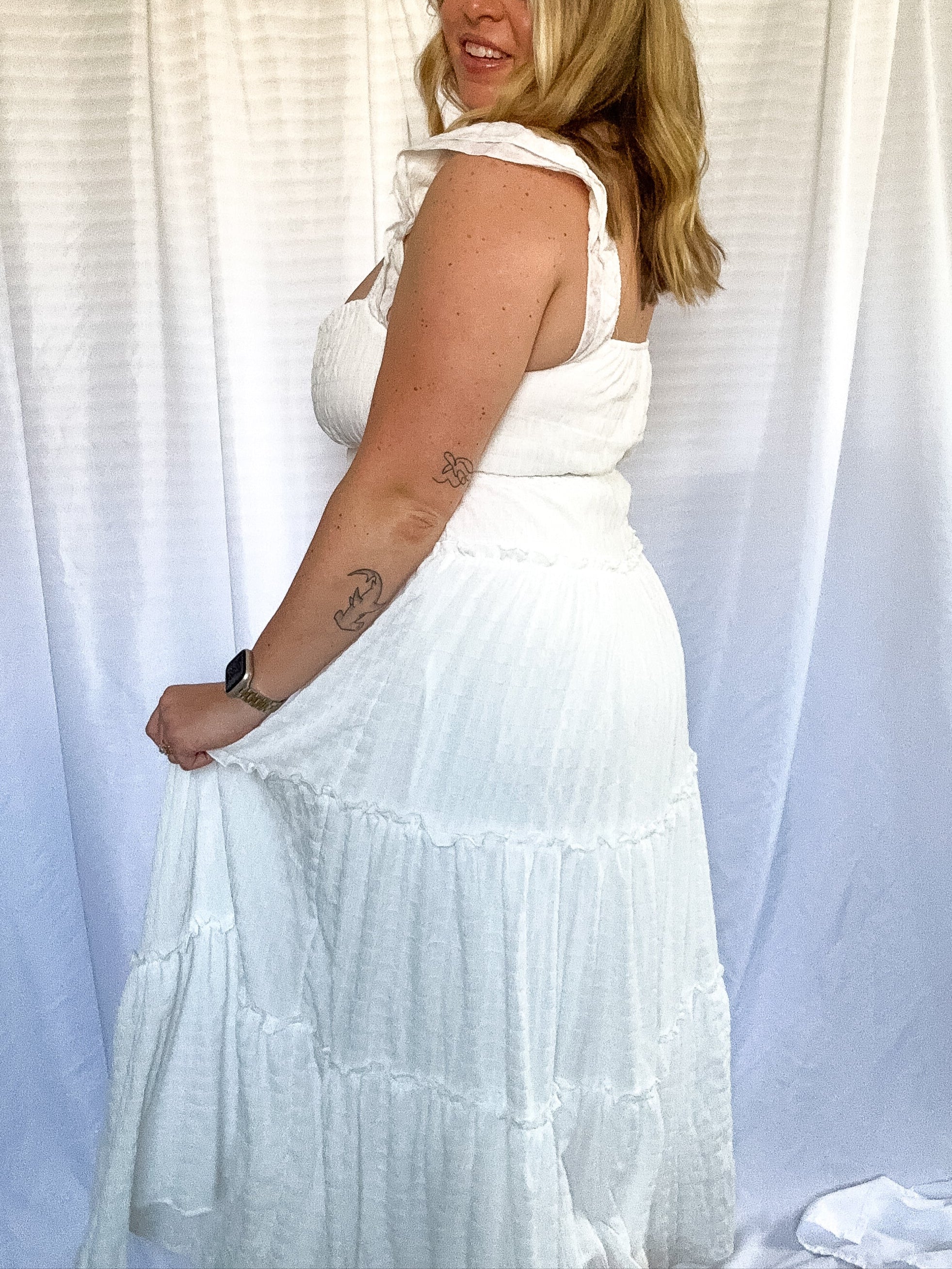 Faye Tiered Maxi Dress, white