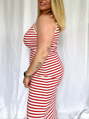 Boardwalk Stripes Midi Dress, red