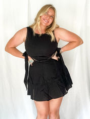 Midnight Crush mini dress with side tie, black