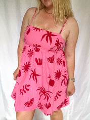 Pink Palms Babydoll Mini Dress, pink