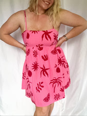 Pink Palms Babydoll Mini Dress, pink