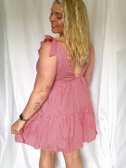 Cherry on Top tie strap gingham dress, red