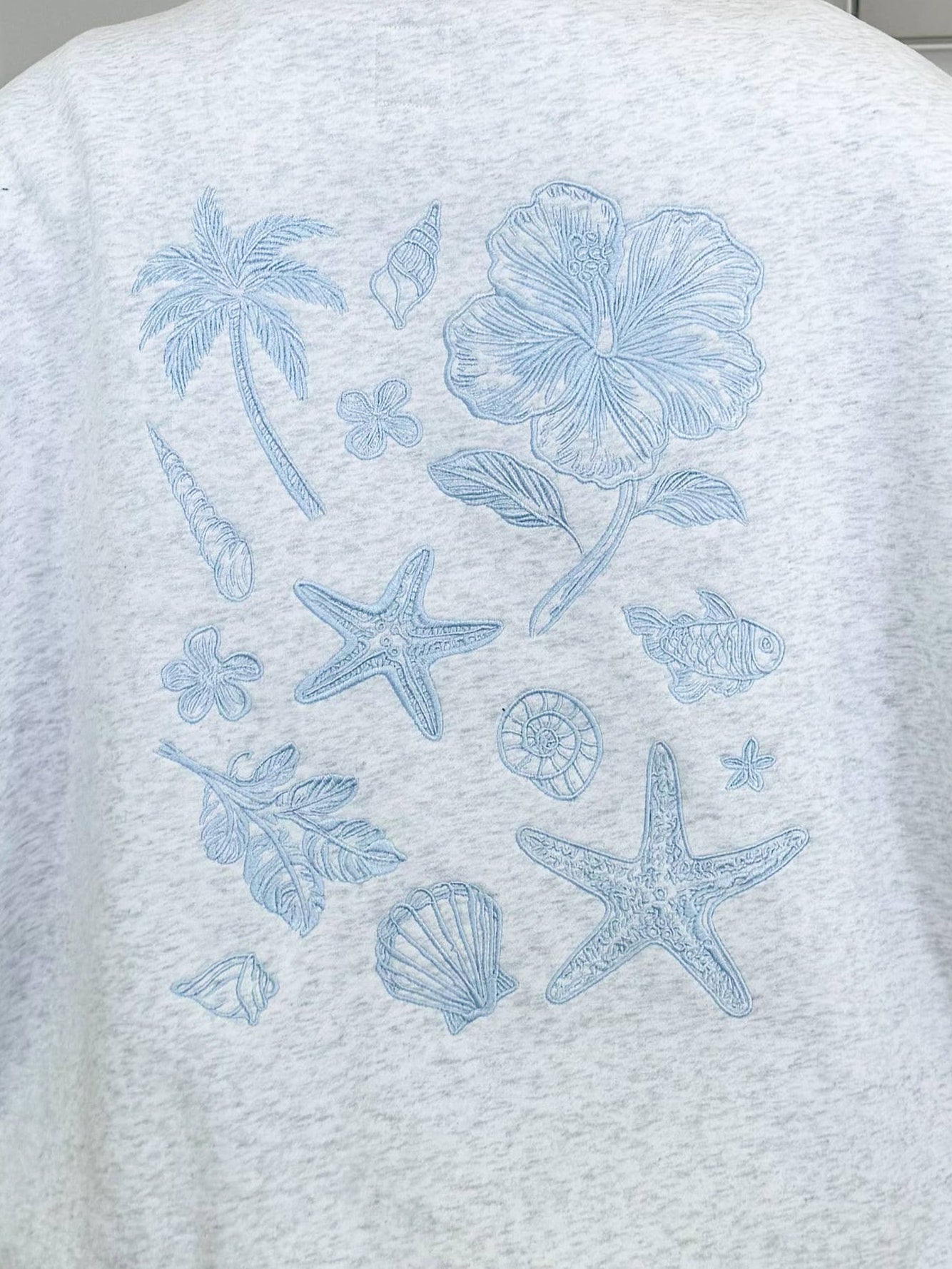 Coastal Bloom Embroidered Sweatshirt, grey