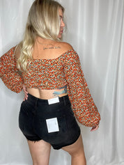 Florals Forever long sleeve crop top, red