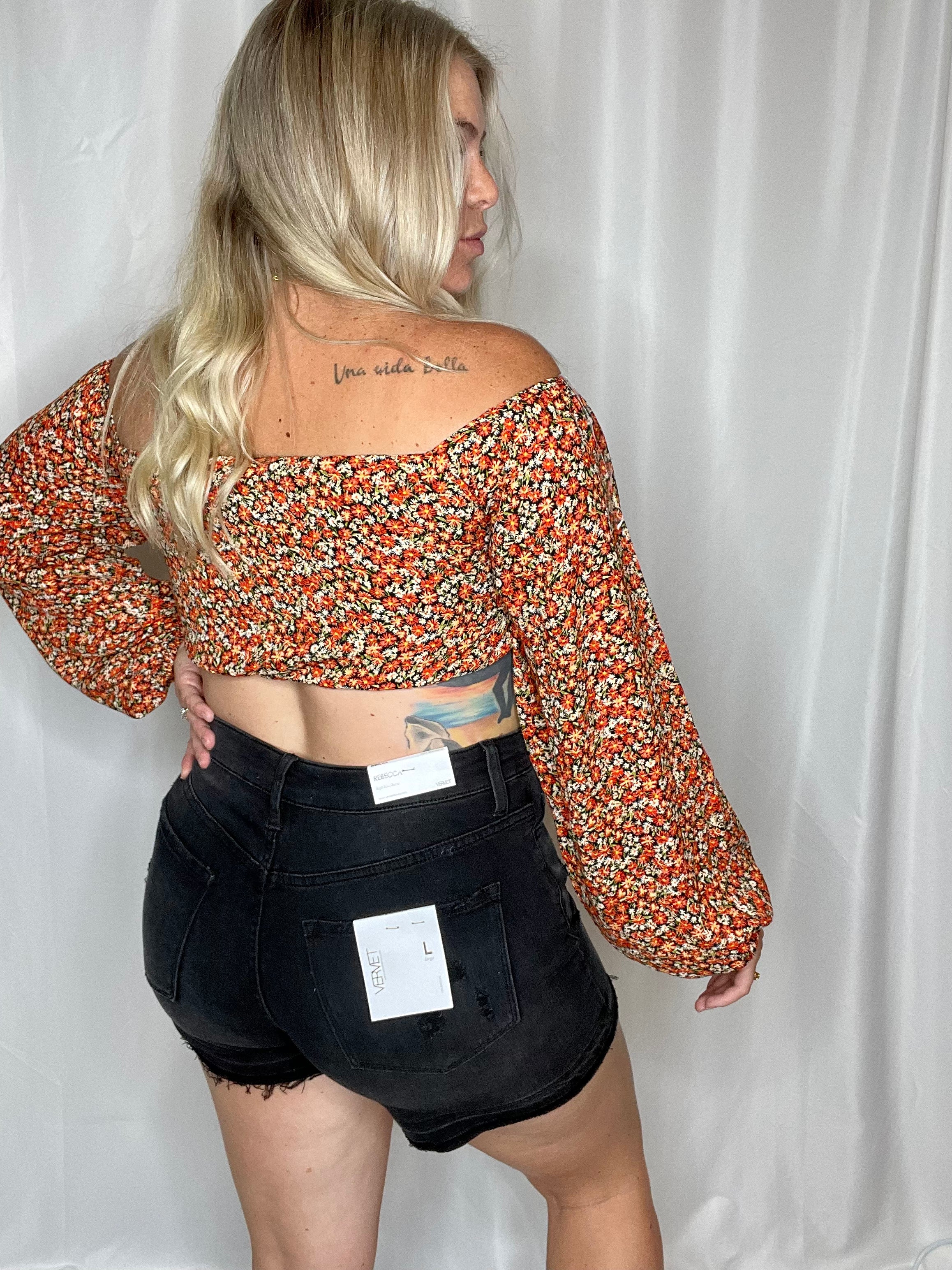 Florals Forever long sleeve crop top, red