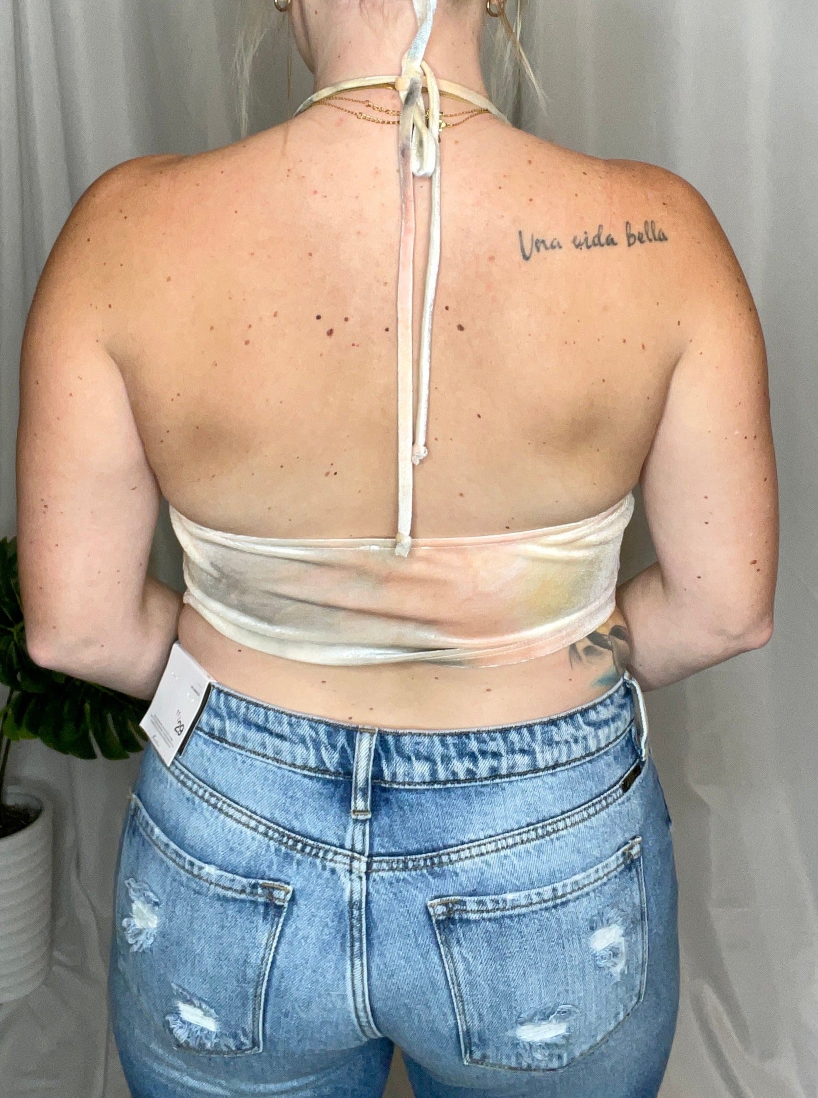 Good Vibes Velvet Halter Scarf Top, tie dye