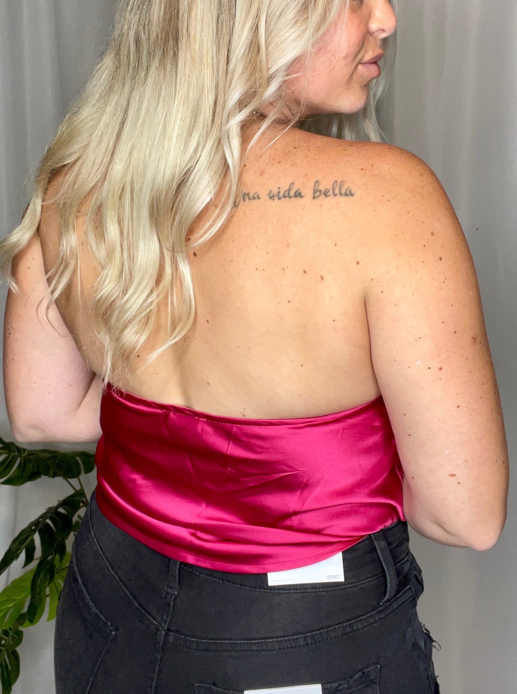 Party Girl rhinestone halter top, fuschia