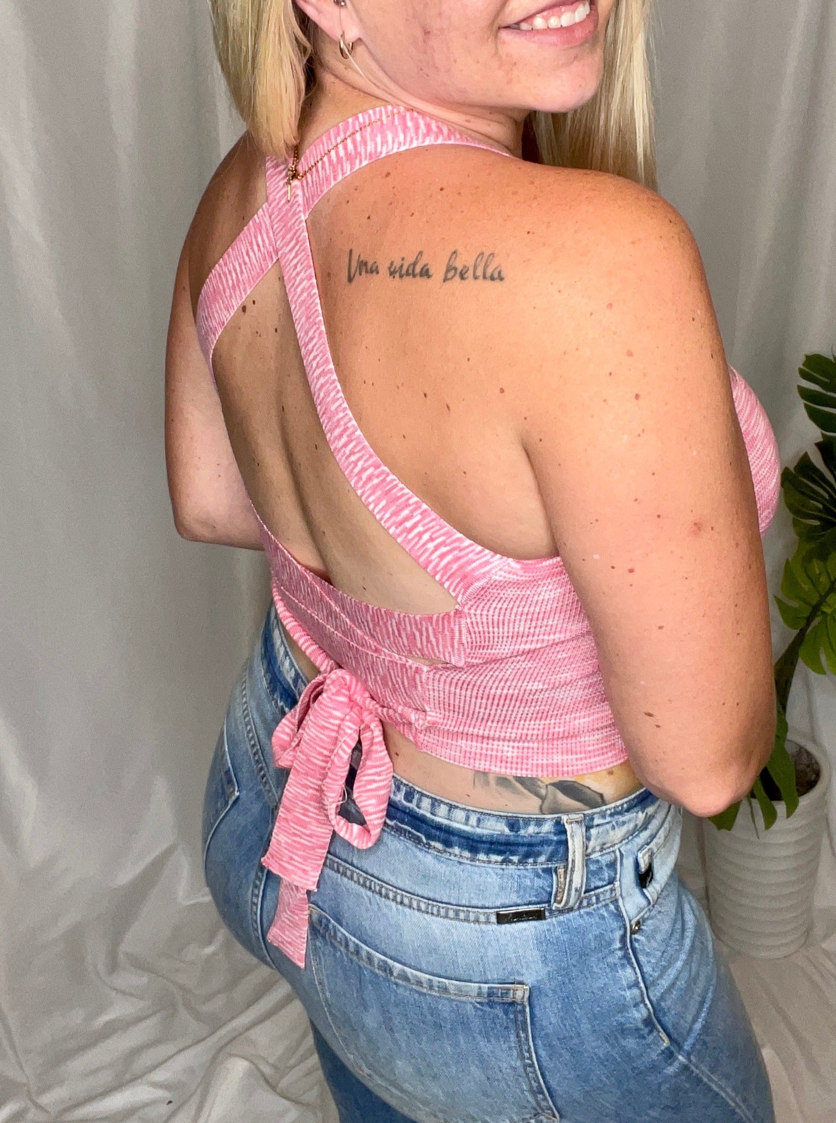 Pretty Little Thing Cross Tie Back Top, pink