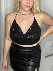 All Night Sequin Tie Top