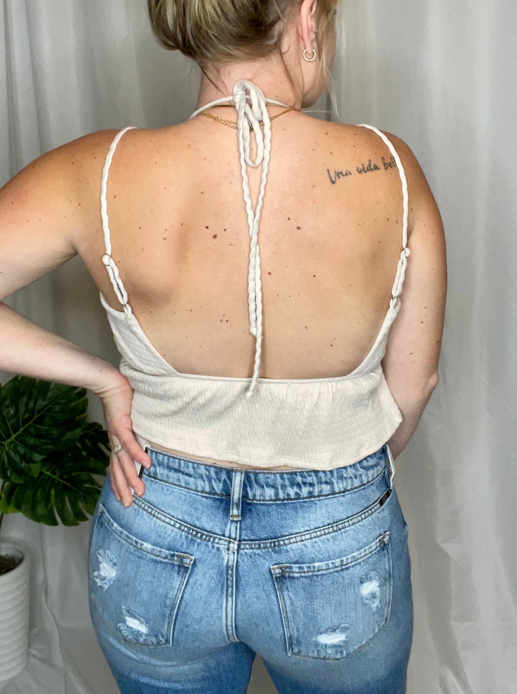 Juno Halter crop top, nude
