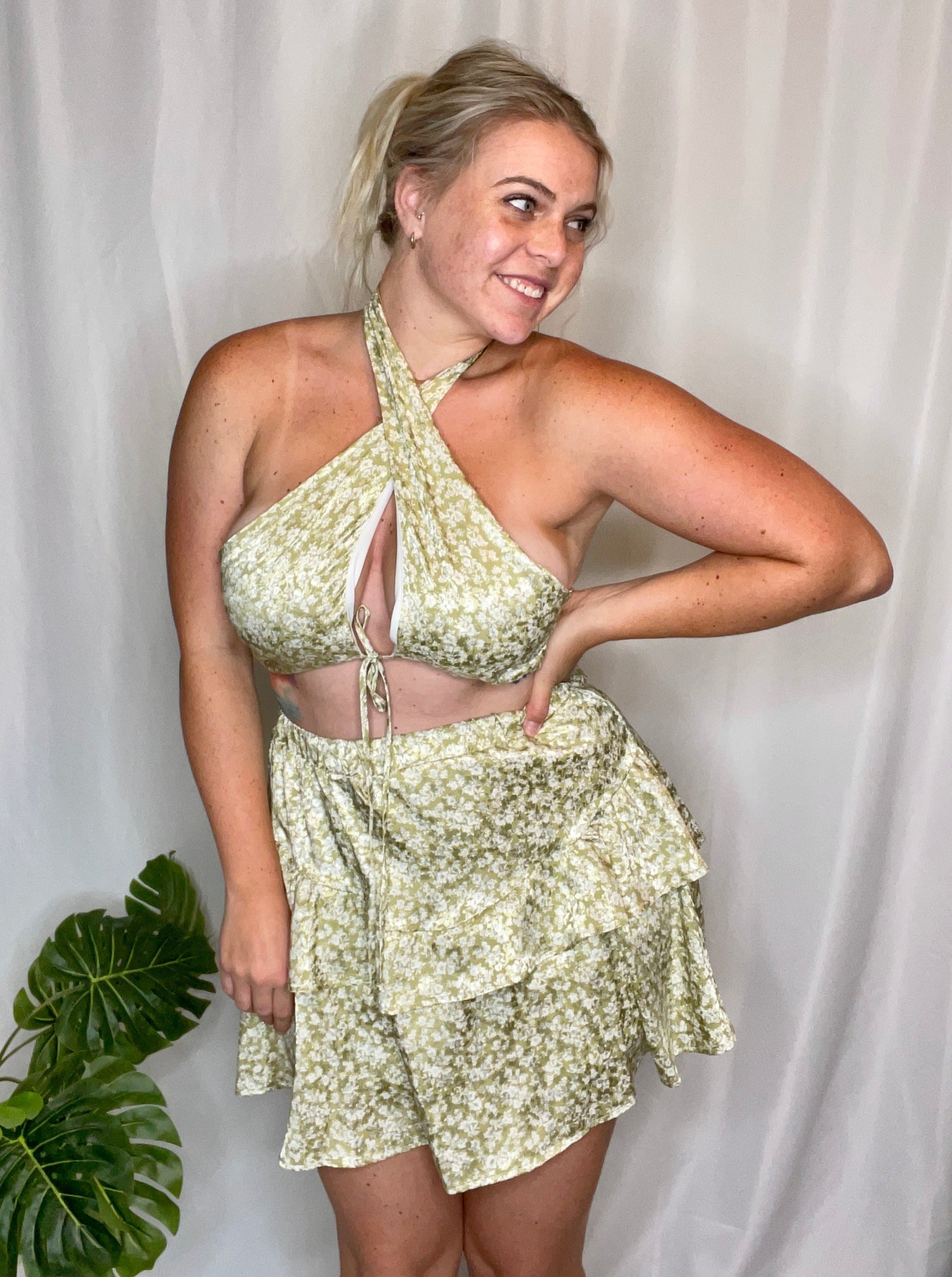 Tropical Babe Floral Skirt Set, sage