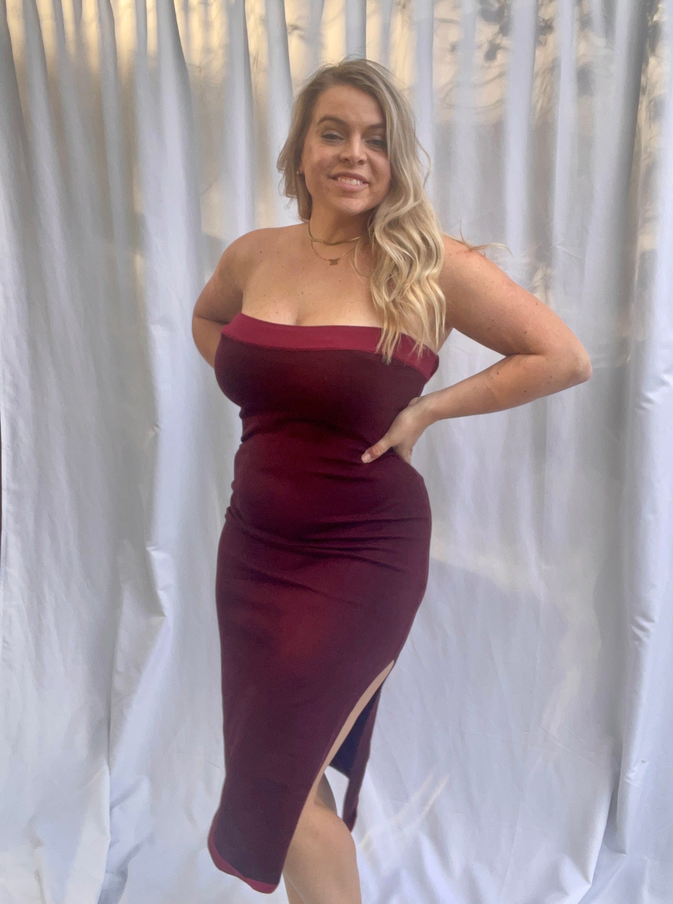 Sweet Revenge knit midi dress, plum