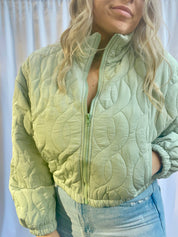 Outer Banks quilted crop jacket, sage