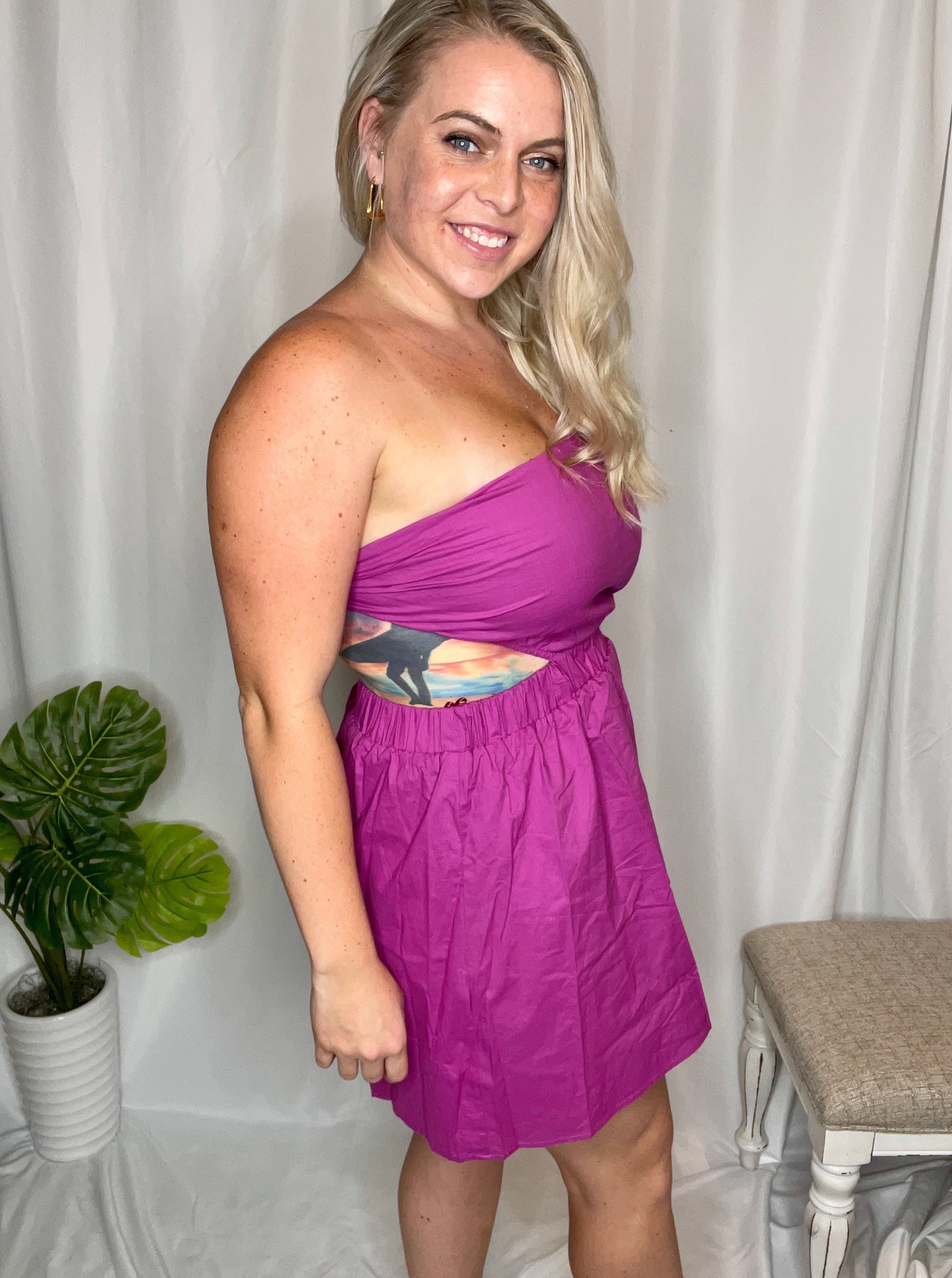 Stella strapless mini dress, magenta