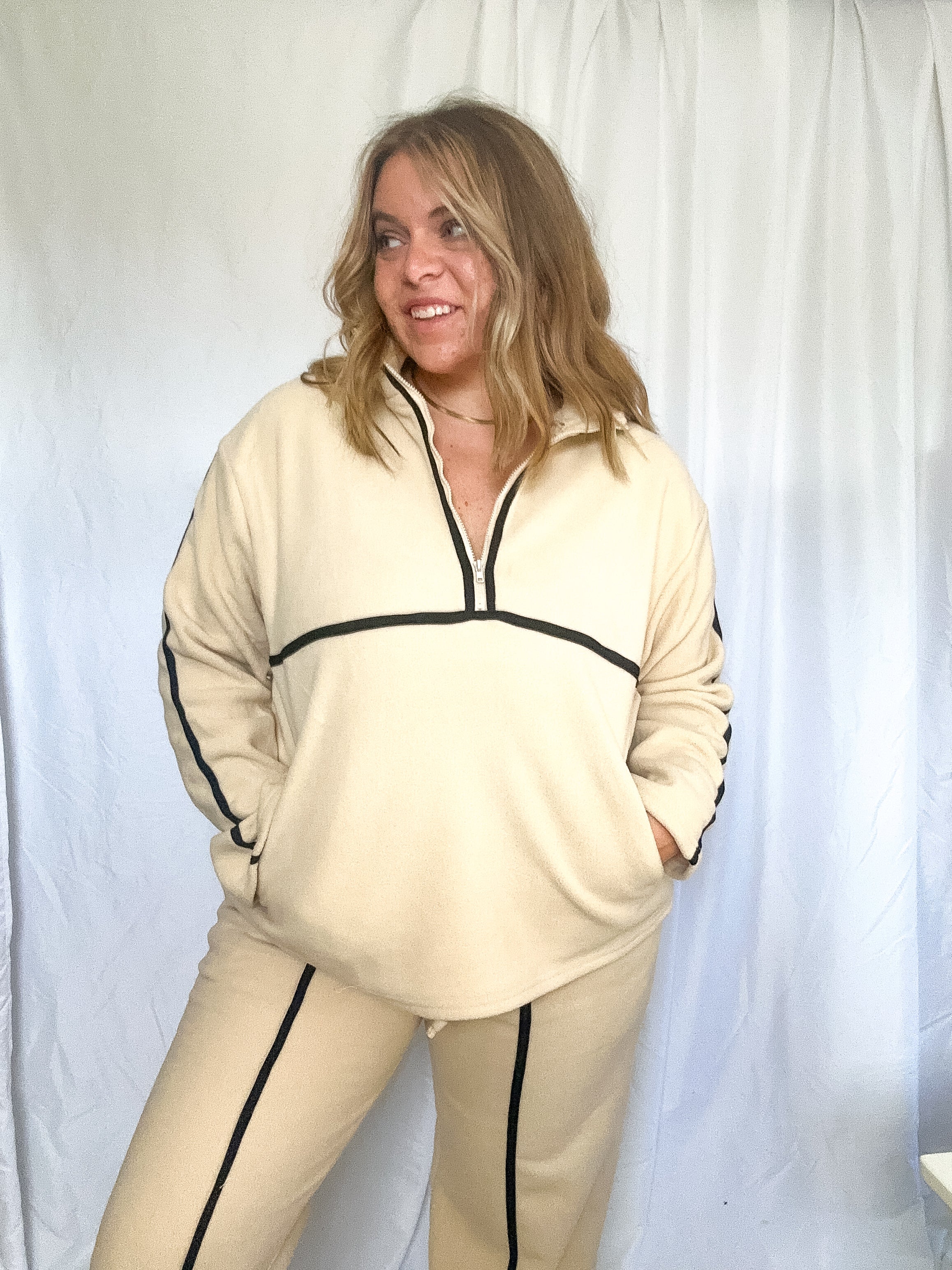 Katy long sleeve fleece zip up, ivory