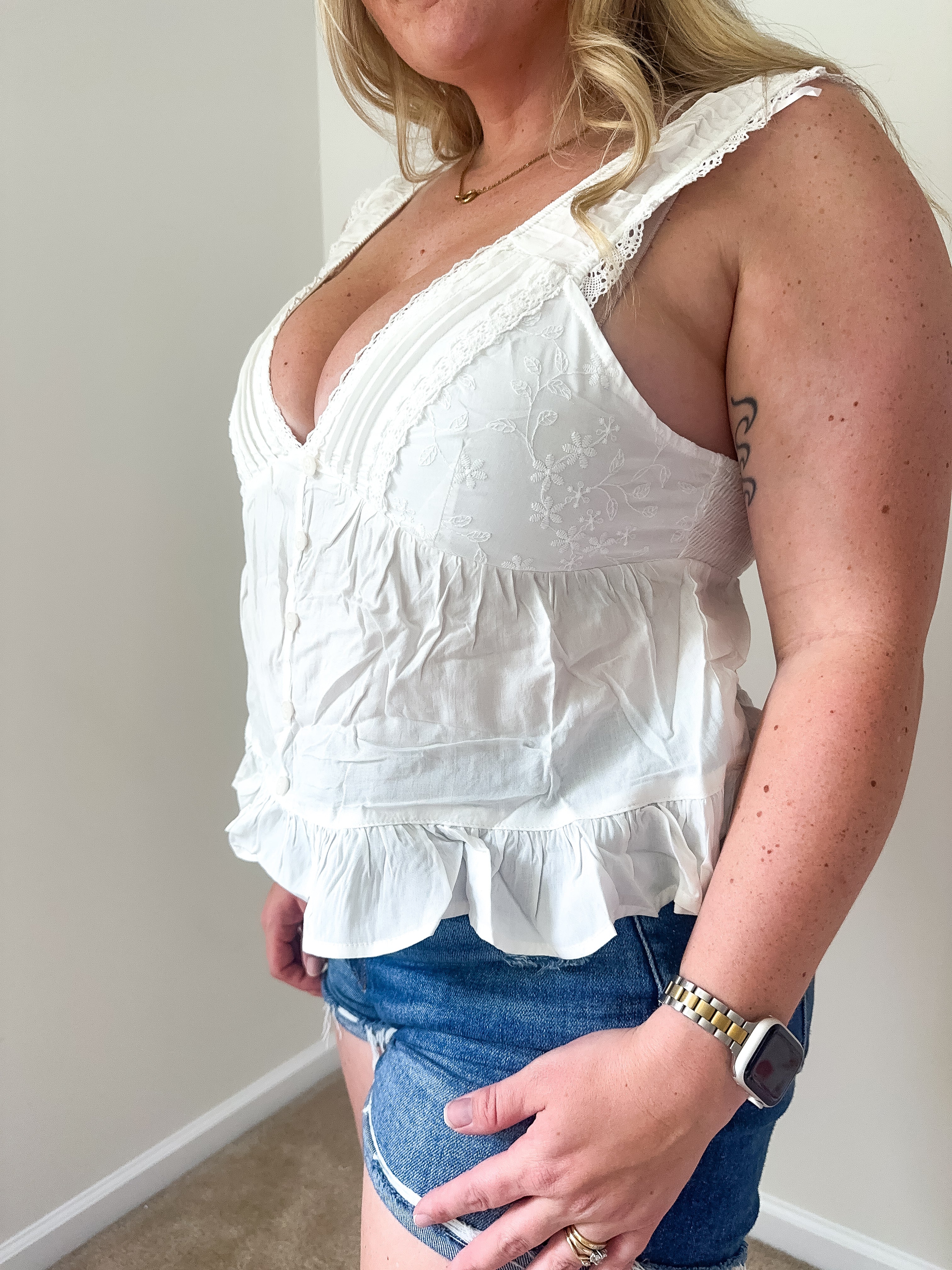 Heirloom Lace Trim Top, White