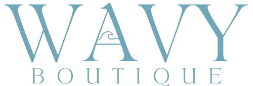 Logo of Wavy Boutique with a light blue color on a white background