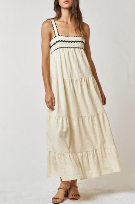 Isla Breeze wavy trim maxi dress, cream