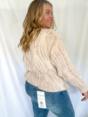 Joey off shoulder cable sweater, taupe