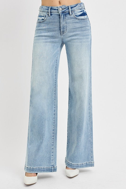 Tummy Control High Rise Wide Leg Jeans, Light Wash