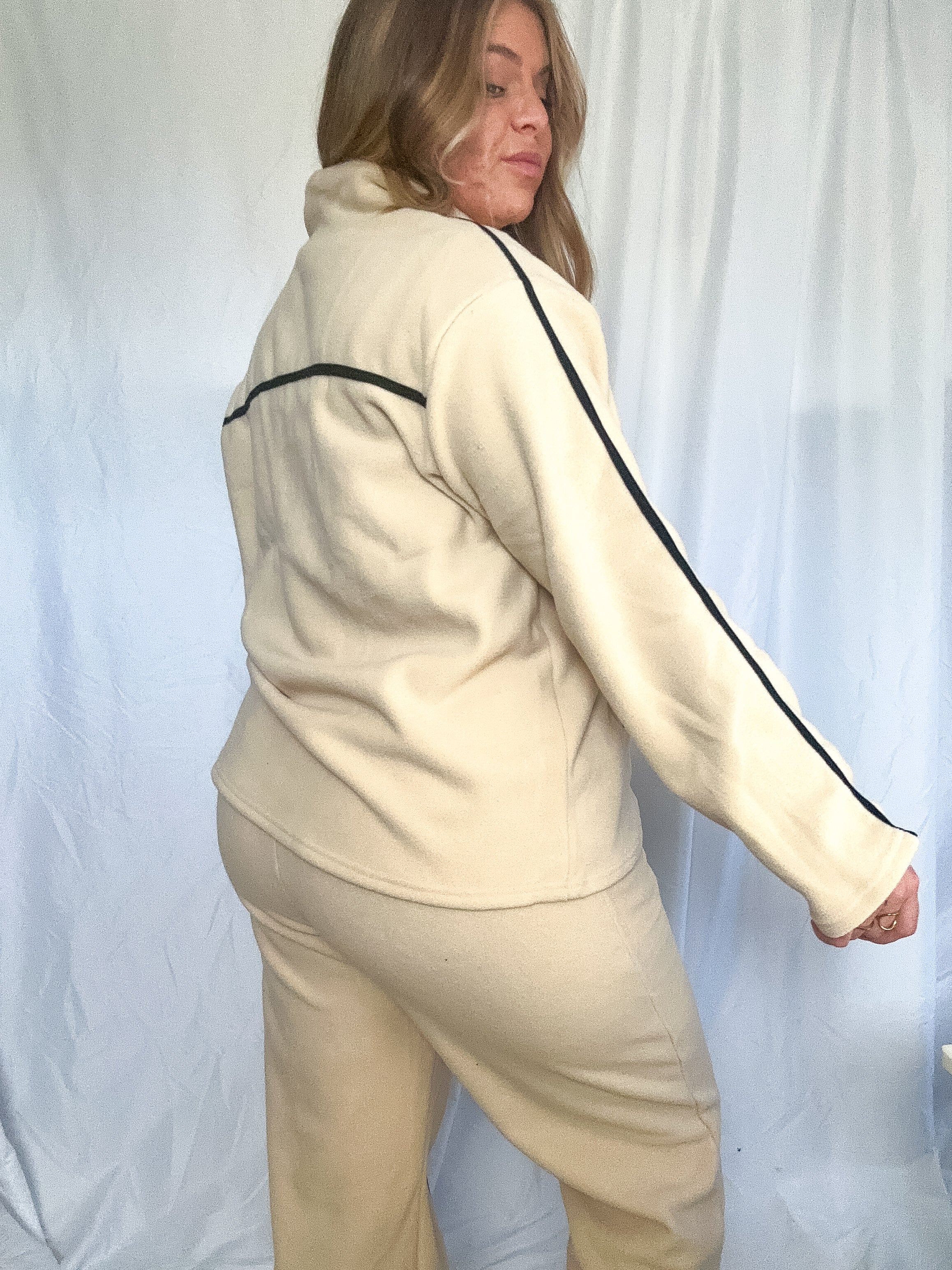 Katy long sleeve fleece zip up, ivory