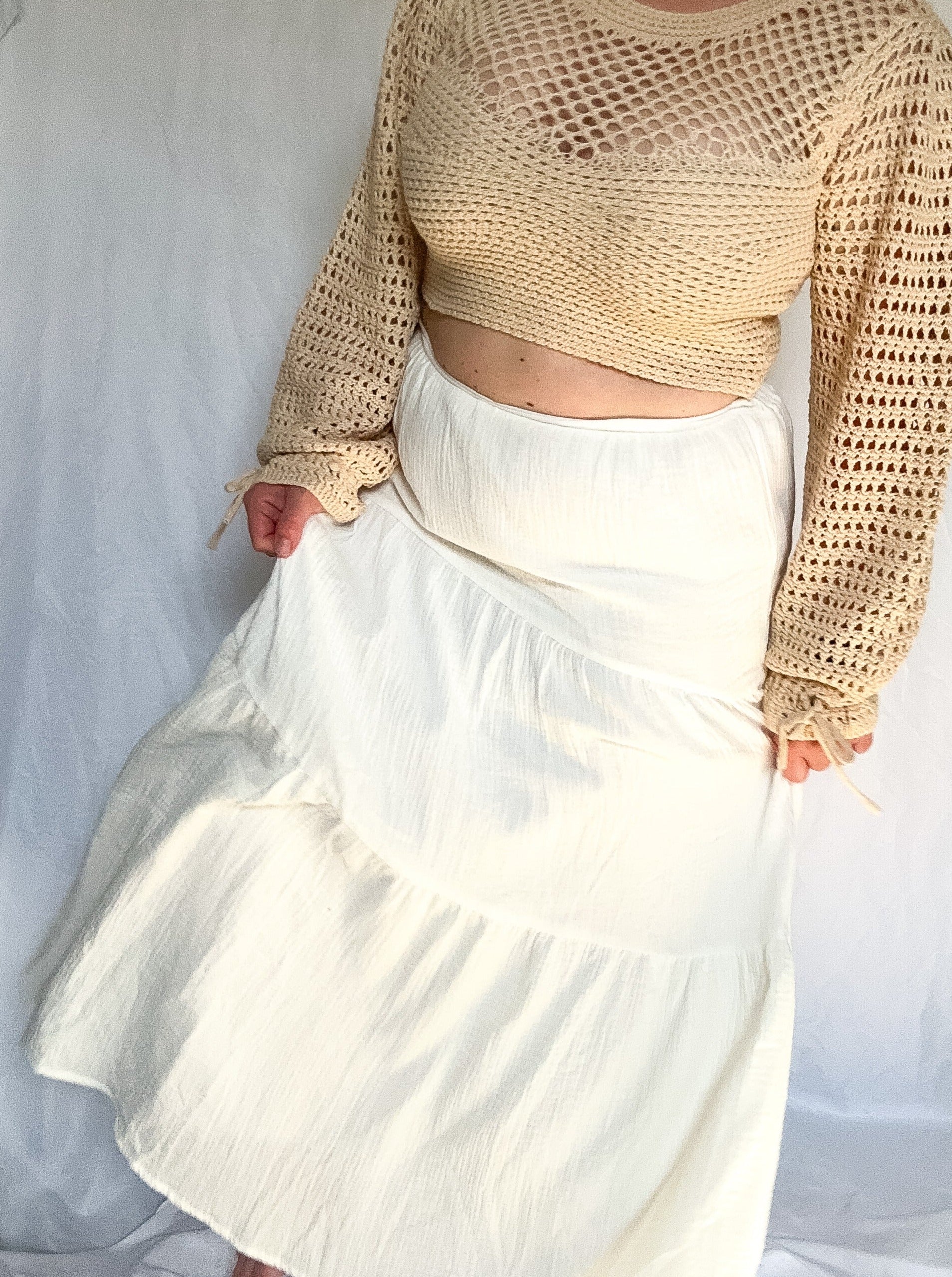 Serenity tiered maxi skirt, white