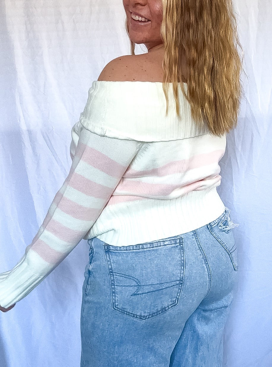 Leilani off shoulder striped sweater, white