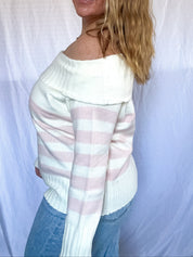 Leilani off shoulder striped sweater, white