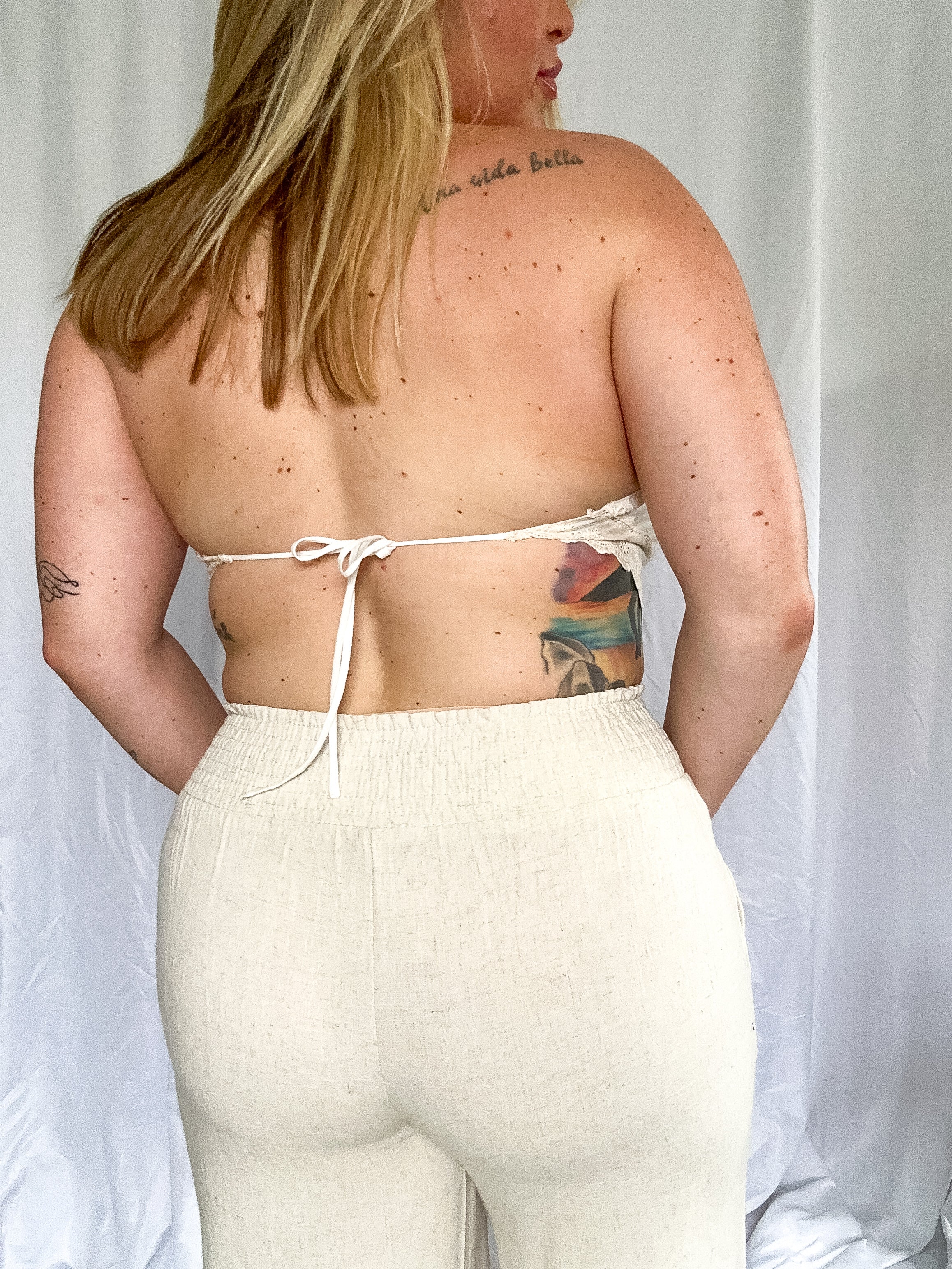 Golden Tide Embroidered Eyelet Lace Strapless Top, ivory