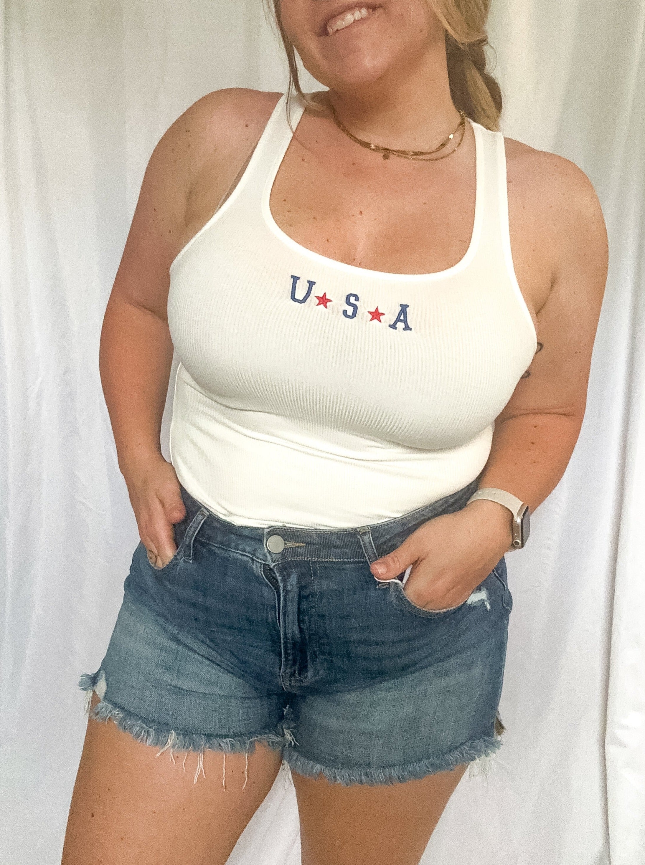 USA embroidered bodysuit, white