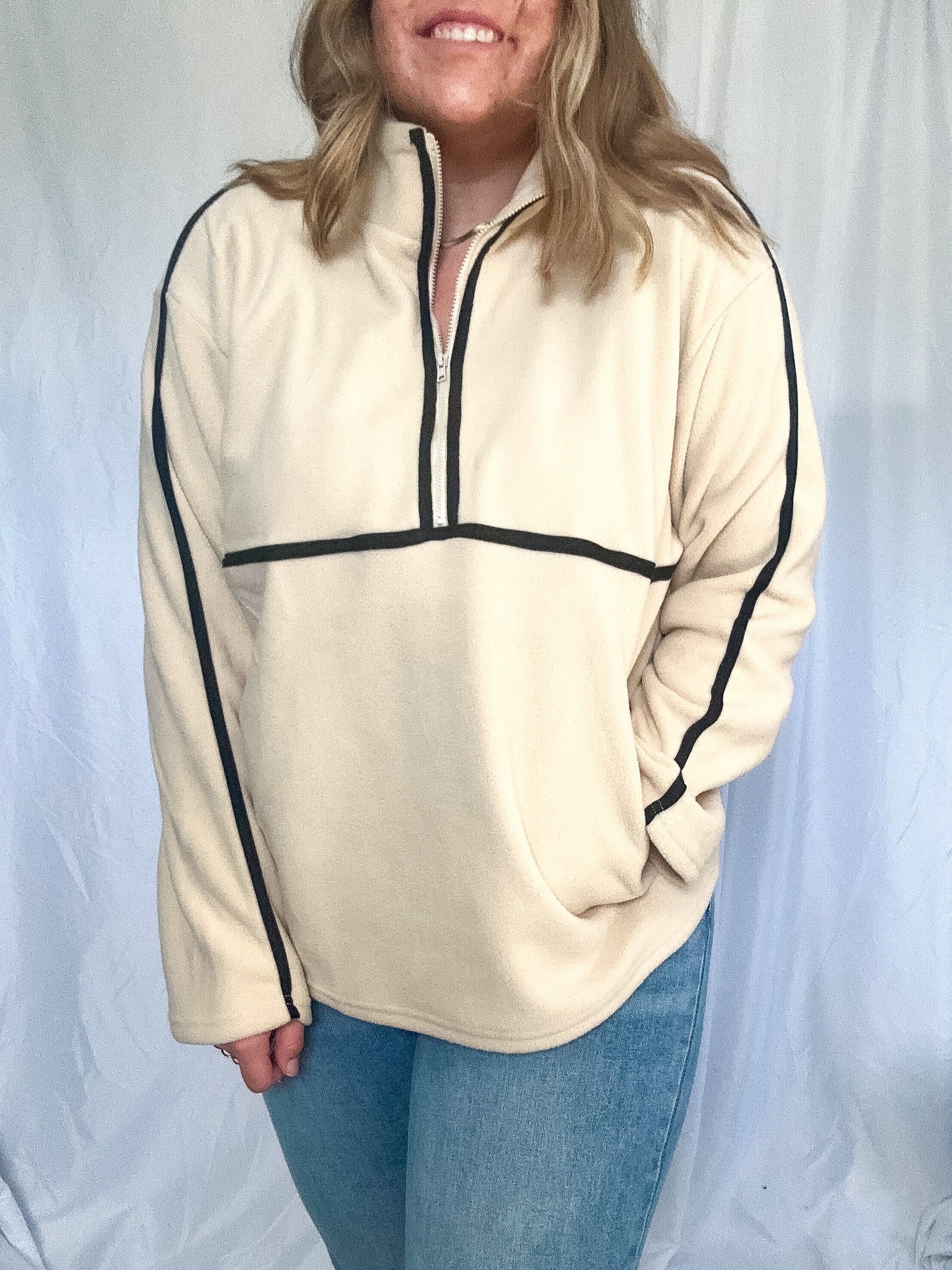 Katy long sleeve fleece zip up, ivory