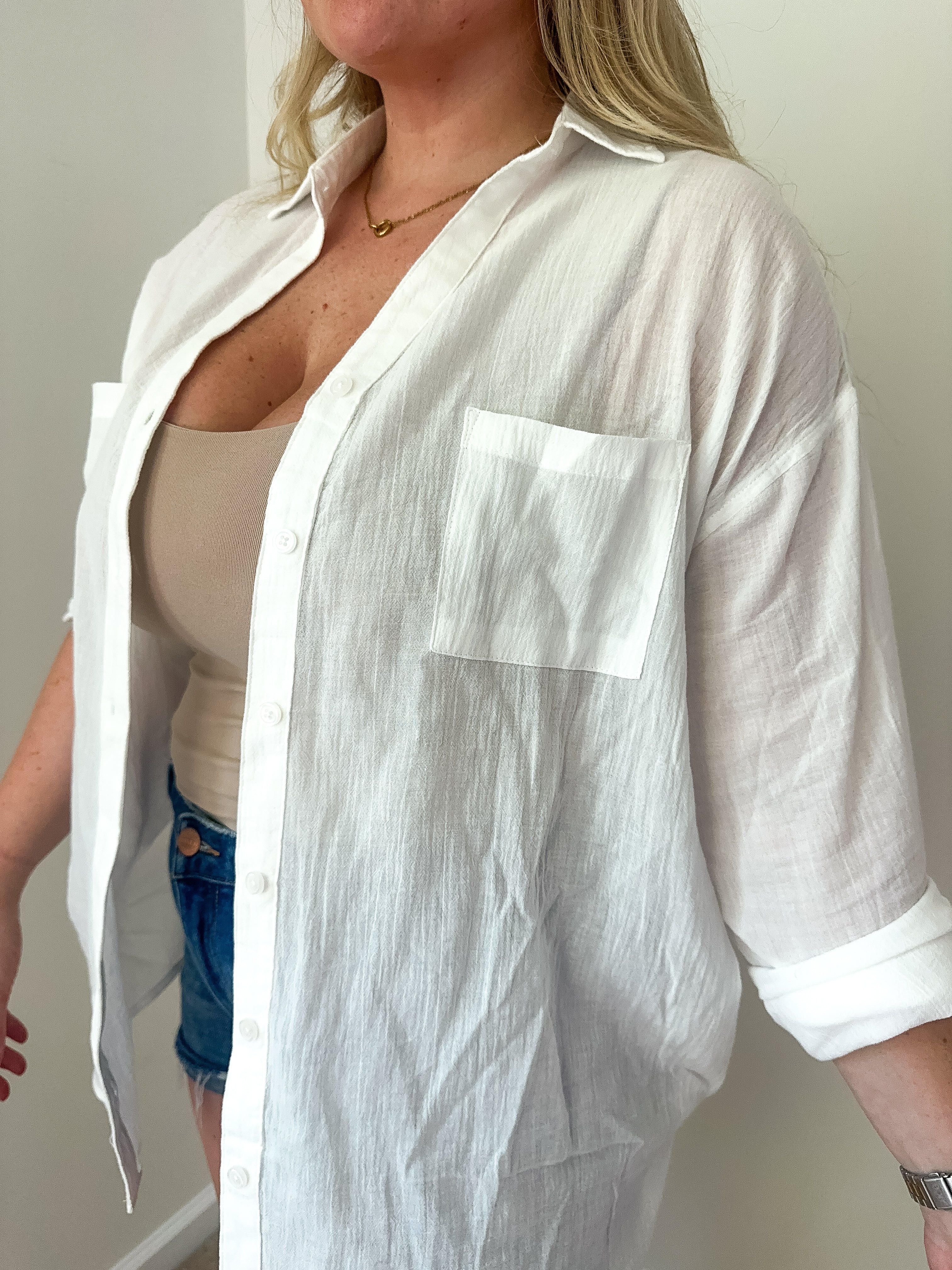 Bayside Cotton Button-Down Shirt, White