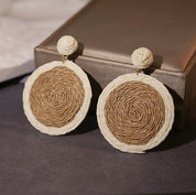 Straw Woven Round Earrings