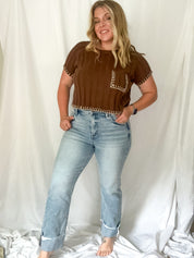 Hadley contrast stitch sweater top, brown
