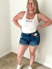 USA embroidered ribbed tank bodysuit