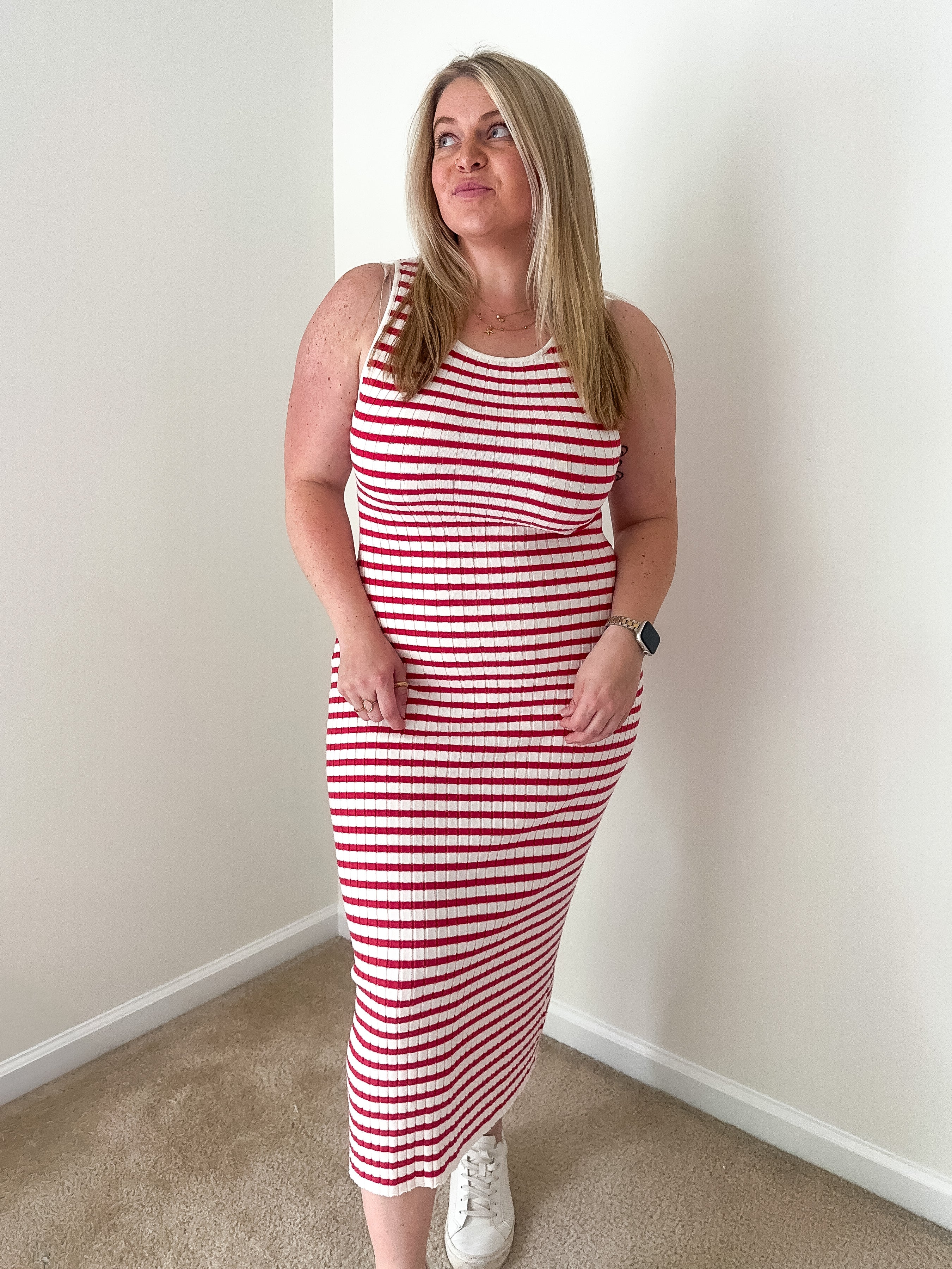 Boardwalk Stripes Midi Dress, red