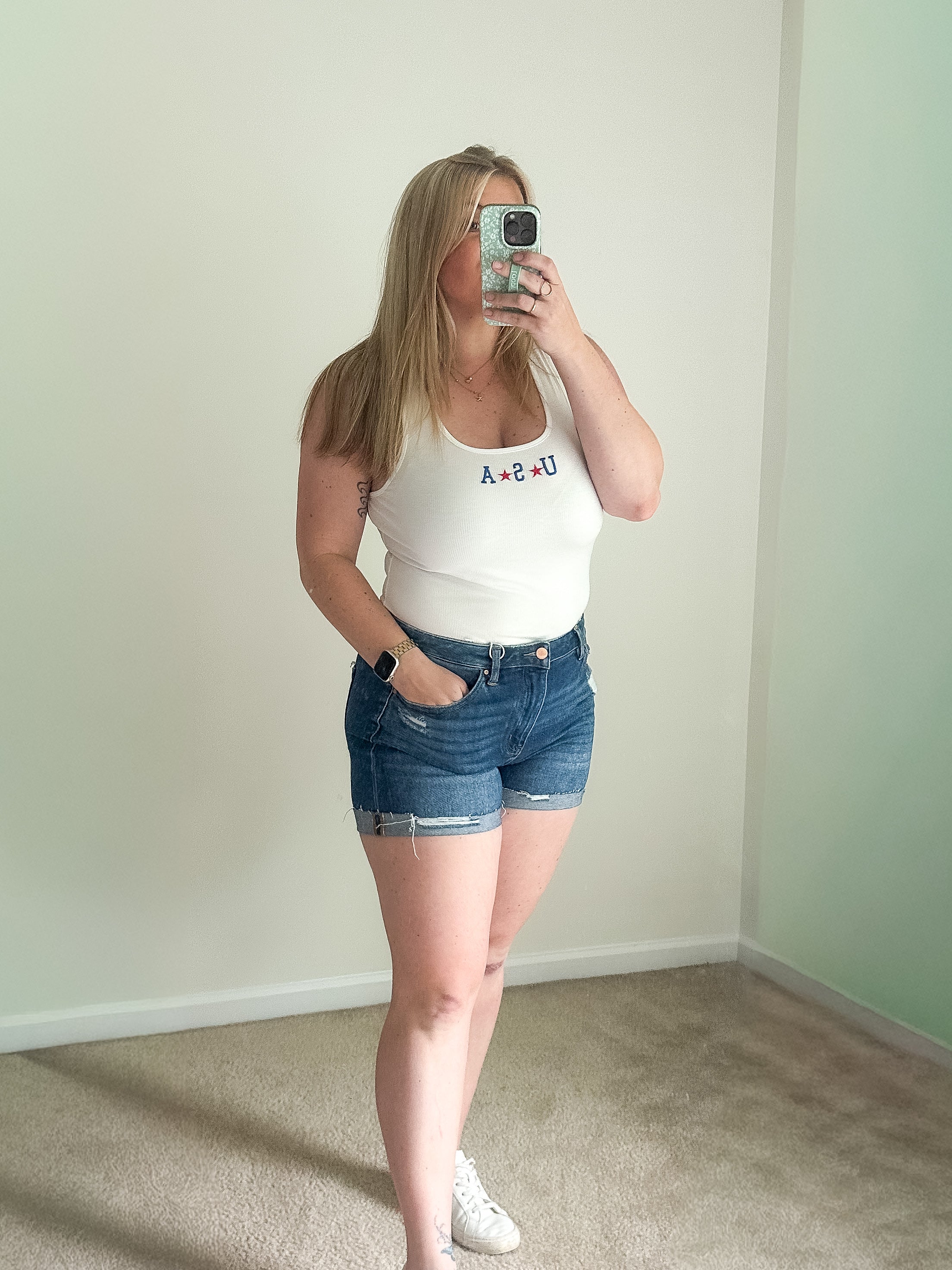 USA embroidered ribbed tank bodysuit