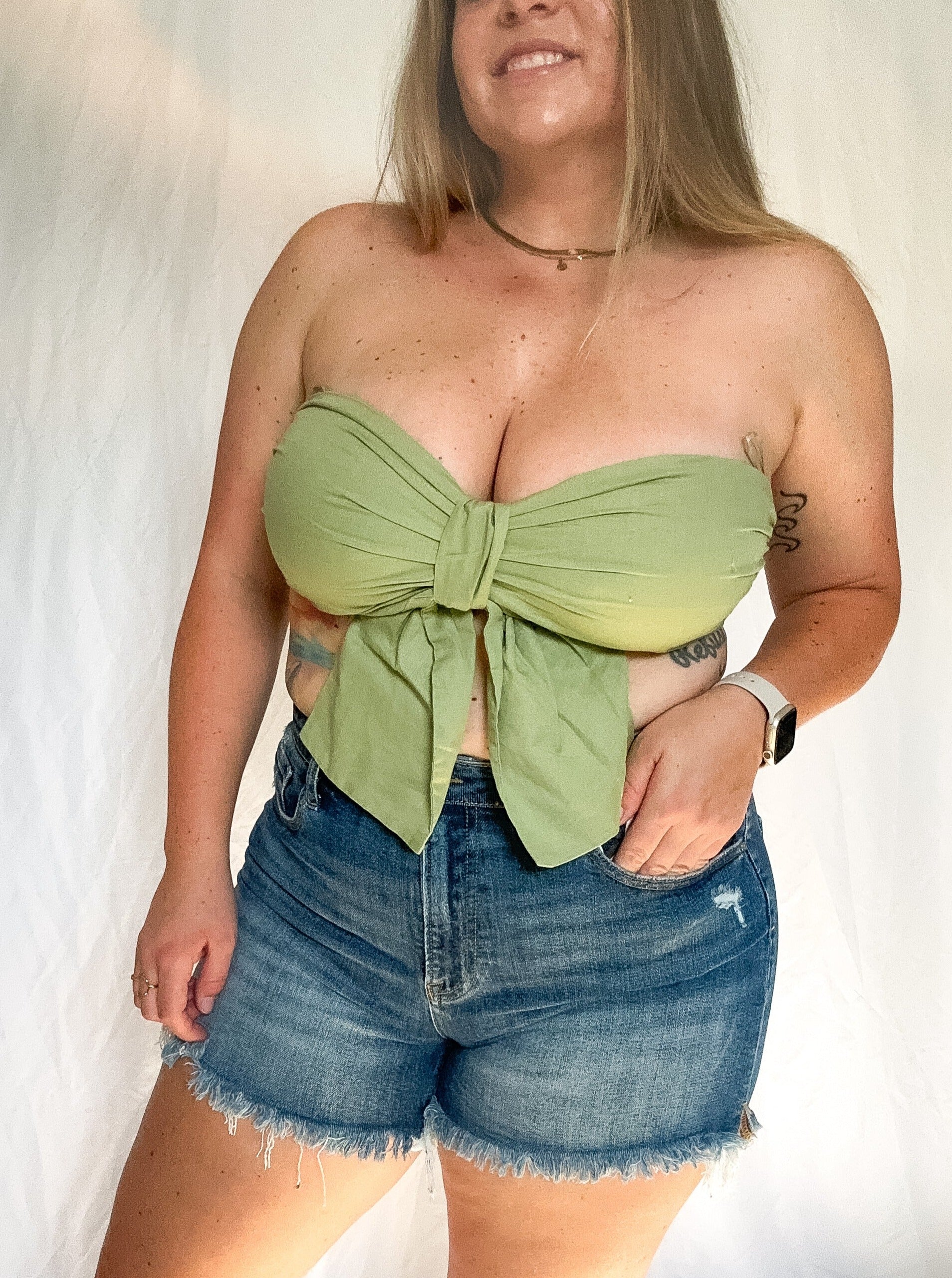 Lola bow tube top, green