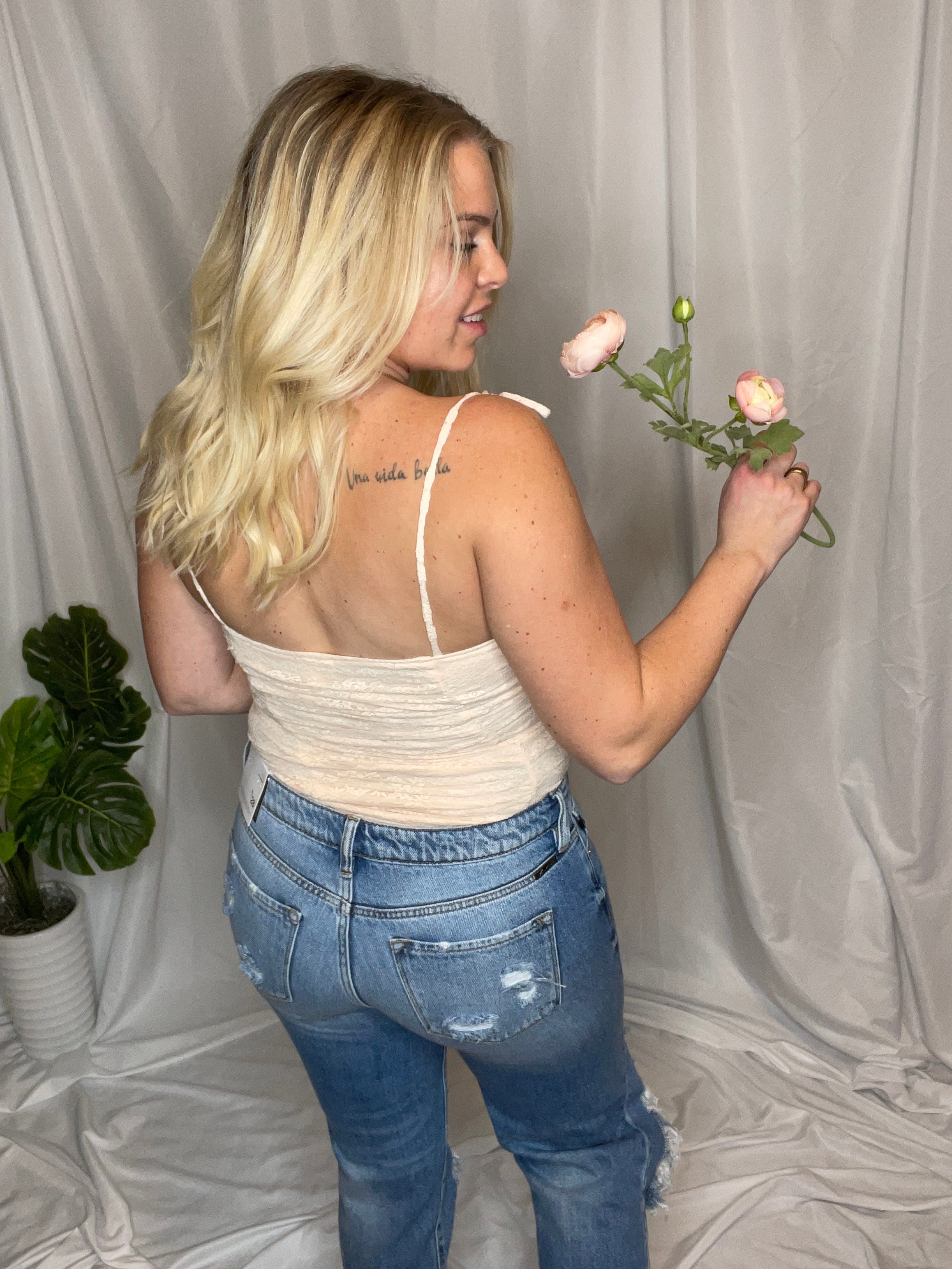 Eden Lace Floral Bodysuit, pink
