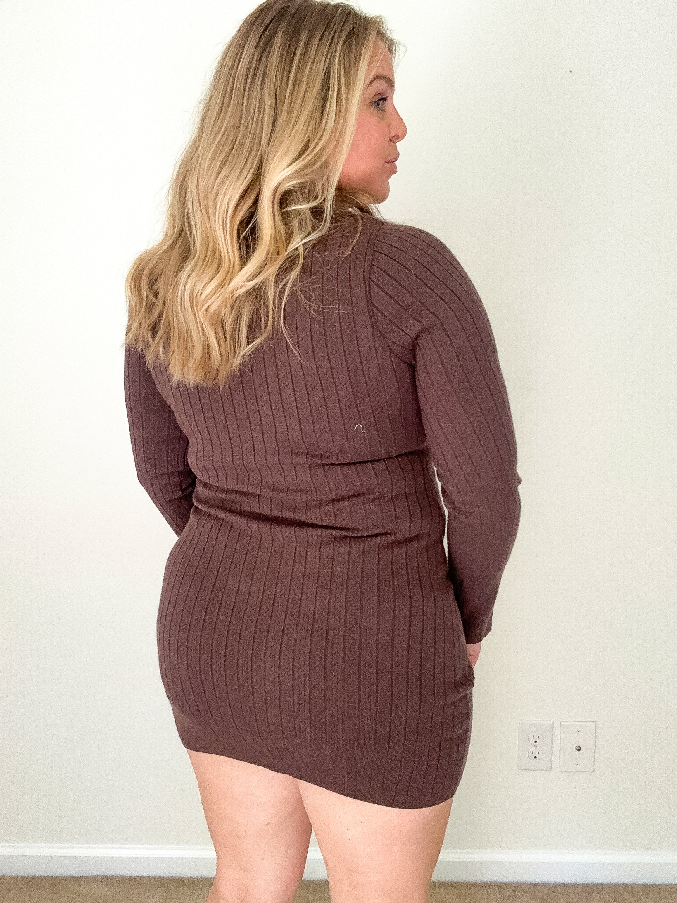 Maren pointelle sweater dress, brown