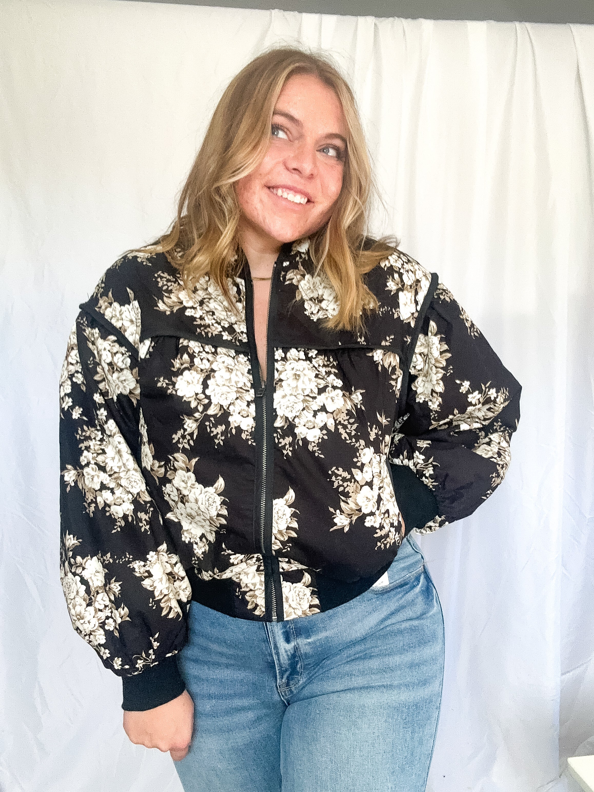 Blake quilted floral print bomber jacket, black