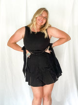 Midnight Crush mini dress with side tie, black