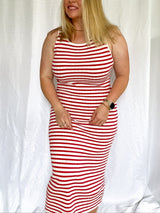 Boardwalk Stripes Midi Dress, red